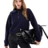 Bershka Polo Knitted Jumper In Navy For Women -Chic Maze Sales 208009729 1 navy