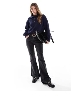 Bershka Polo Knitted Jumper In Navy For Women -Chic Maze Sales 208009729 2