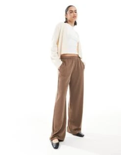 Bershka Wide Leg Soft Knit Joggers In Brown For Women -Chic Maze Sales 208056692 1 brown 1