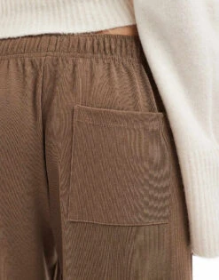 Bershka Wide Leg Soft Knit Joggers In Brown For Women -Chic Maze Sales 208056692 2