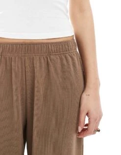 Bershka Wide Leg Soft Knit Joggers In Brown For Women -Chic Maze Sales 208056692 5