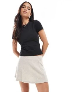 Bershka Soft Knit Flippy Skirt In Ecru For Women