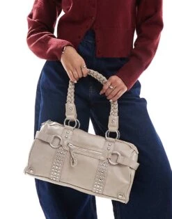 Bershka City Bag With Stud Detail In Beige For Women Multi -Chic Maze Sales 208056718 3