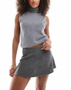 Bershka Soft Knit Flippy Skirt In Grey Marl For Women -Chic Maze Sales 208056731 1 grey 1