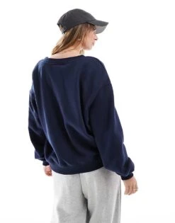 Bershka V Neck Sweatshirt In Navy For Women Blue -Chic Maze Sales 208056737 4