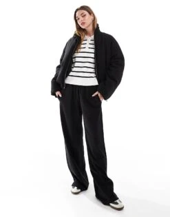 Bershka Lightweight Wide Leg Joggers In Black For Women -Chic Maze Sales 208056743 2