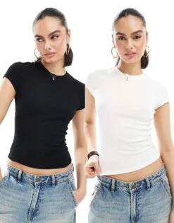 Bershka 2 Pack Short Sleeve Baby Tee In Black & White For Women Multi -Chic Maze Sales 208056749 1 multi 1