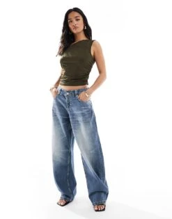 Bershka Petite Slouchy Baggy Jeans In Indigo Wash For Women Dark Blue -Chic Maze Sales 208056755 1 darkblue 1