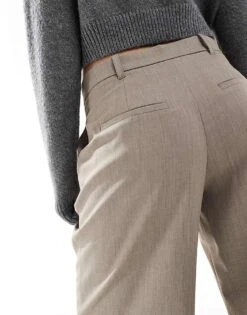Bershka Low Rise Wide Leg Tailored Trousers In Taupe For Women Neutral -Chic Maze Sales 208056764 5