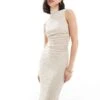 Bershka Textured High Neck Maxi Dress In Sand For Women Neutral -Chic Maze Sales 208056773 1 neutral