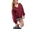 Bershka V-neck Sweatshirt In Burgundy For Women -Chic Maze Sales 208056785 1 burgundy
