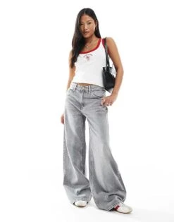 Bershka Petite High Waisted Wide Leg Jeans In Grey For Women -Chic Maze Sales 208056806 1 grey 1