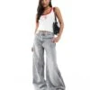 Bershka Petite High Waisted Wide Leg Jeans In Grey For Women -Chic Maze Sales 208056806 1 grey