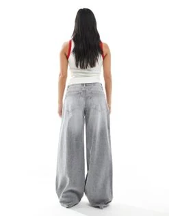Bershka Petite High Waisted Wide Leg Jeans In Grey For Women -Chic Maze Sales 208056806 2