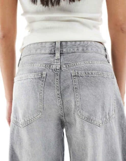 Bershka Petite High Waisted Wide Leg Jeans In Grey For Women -Chic Maze Sales 208056806 4