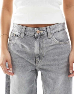 Bershka Petite High Waisted Wide Leg Jeans In Grey For Women -Chic Maze Sales 208056806 5