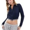 Bershka Cable Knitted Polo Top In Navy For Women -Chic Maze Sales 208056824 1 navy