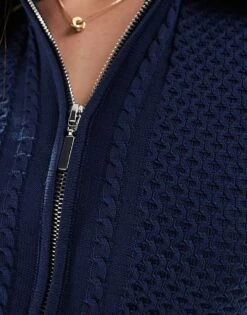 Bershka Cable Knitted Polo Top In Navy For Women -Chic Maze Sales 208056824 3