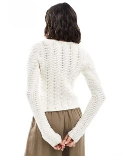 Bershka Pointelle Knit Cardigan In Ecru For Women -Chic Maze Sales 208056876 4