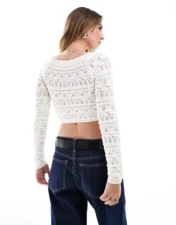 Bershka Slouchy Cable Knit Bardot Top In Ecru For Women -Chic Maze Sales 208056896 2