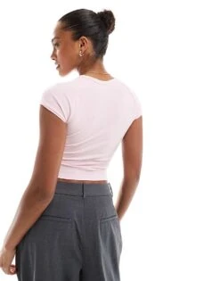 Bershka Ruched Side Baby Tee In Pale Pink For Women -Chic Maze Sales 208139005 4