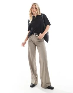 Bershka Petite Tailored Trouser In Taupe For Women -Chic Maze Sales 208139050 1 taupe 1
