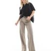 Bershka Petite Tailored Trouser In Taupe For Women -Chic Maze Sales 208139050 1 taupe