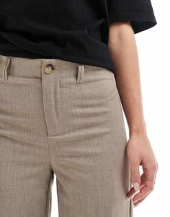 Bershka Petite Tailored Trouser In Taupe For Women -Chic Maze Sales 208139050 3