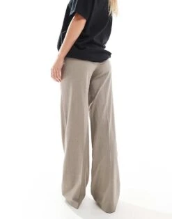 Bershka Petite Tailored Trouser In Taupe For Women -Chic Maze Sales 208139050 4