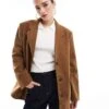 Bershka Oversized Faux Suede Blazer In Tan For Women Brown -Chic Maze Sales 208139089 1 brown