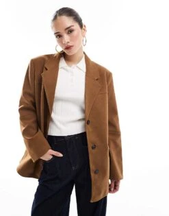 Bershka Oversized Faux Suede Blazer In Tan For Women Brown