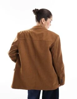 Bershka Oversized Faux Suede Blazer In Tan For Women Brown -Chic Maze Sales 208139089 3