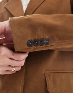 Bershka Oversized Faux Suede Blazer In Tan For Women Brown -Chic Maze Sales 208139089 4