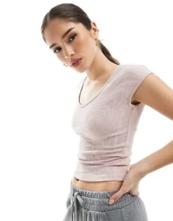 Bershka V-neck Baby Tee In Pink For Women -Chic Maze Sales 208142204 1 pink 1