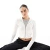 Bershka Soft Touch Zip-up Hoodie In White For Women -Chic Maze Sales 208142228 1 white