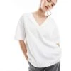 Bershka Oversized V-neck Tshirt In White For Women -Chic Maze Sales 208142258 1 white