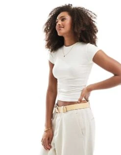 Bershka Short Sleeve Baby Tee In Vanilla For Women