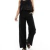 Bershka Tie Waist Wide Leg Linen Trousers In Black For Women -Chic Maze Sales 208146424 1 black