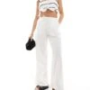 Bershka Tie Waist Wide Leg Linen Trousers In White For Women -Chic Maze Sales 208146436 1 white