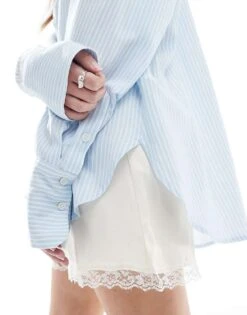 Bershka Oversized Linen Shirt In Light Blue For Women -Chic Maze Sales 208146442 4