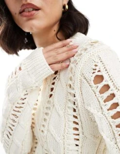 Bershka Open Knitted Top Jumper In Ecru For Women -Chic Maze Sales 208146448 2