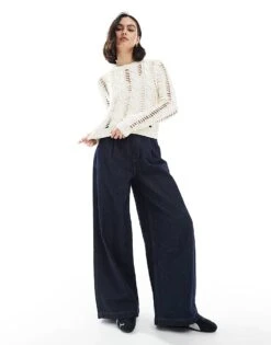 Bershka Open Knitted Top Jumper In Ecru For Women -Chic Maze Sales 208146448 3