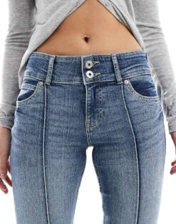 Bershka Low Rise Bootcut Jeans In Dark Wash Blue For Women -Chic Maze Sales 208154672 5