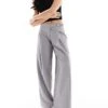 Bershka Wide Leg Tailored Trouser With Belt Detail In Light Grey For Women -Chic Maze Sales 208154678 1 grey