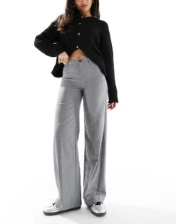 Bershka Wide Leg Tailored Trousers In Grey For Women -Chic Maze Sales 208154684 1 grey 1