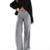 Bershka Wide Leg Tailored Trousers In Grey For Women -Chic Maze Sales 208154684 1 grey