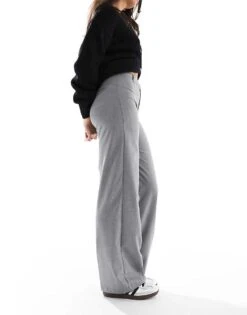 Bershka Wide Leg Tailored Trousers In Grey For Women -Chic Maze Sales 208154684 2