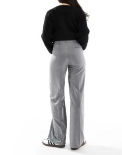 Bershka Wide Leg Tailored Trousers In Grey For Women -Chic Maze Sales 208154684 3