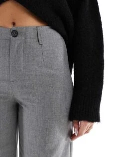 Bershka Wide Leg Tailored Trousers In Grey For Women -Chic Maze Sales 208154684 5