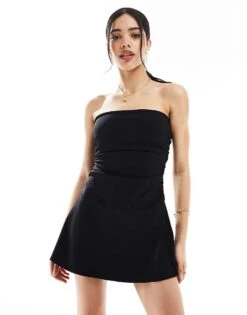 Bershka Bengaline Bandeau Mini Dress In Black For Women